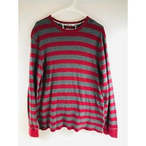 HAWK Sweater Men's Size XXL Gray Red Striped Thermal Long Sleeve *Runs small*